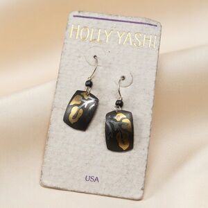 New HOLLY YASHI Niobium Dangle Earrings Gray Gold Tone Artisan Handmade USA